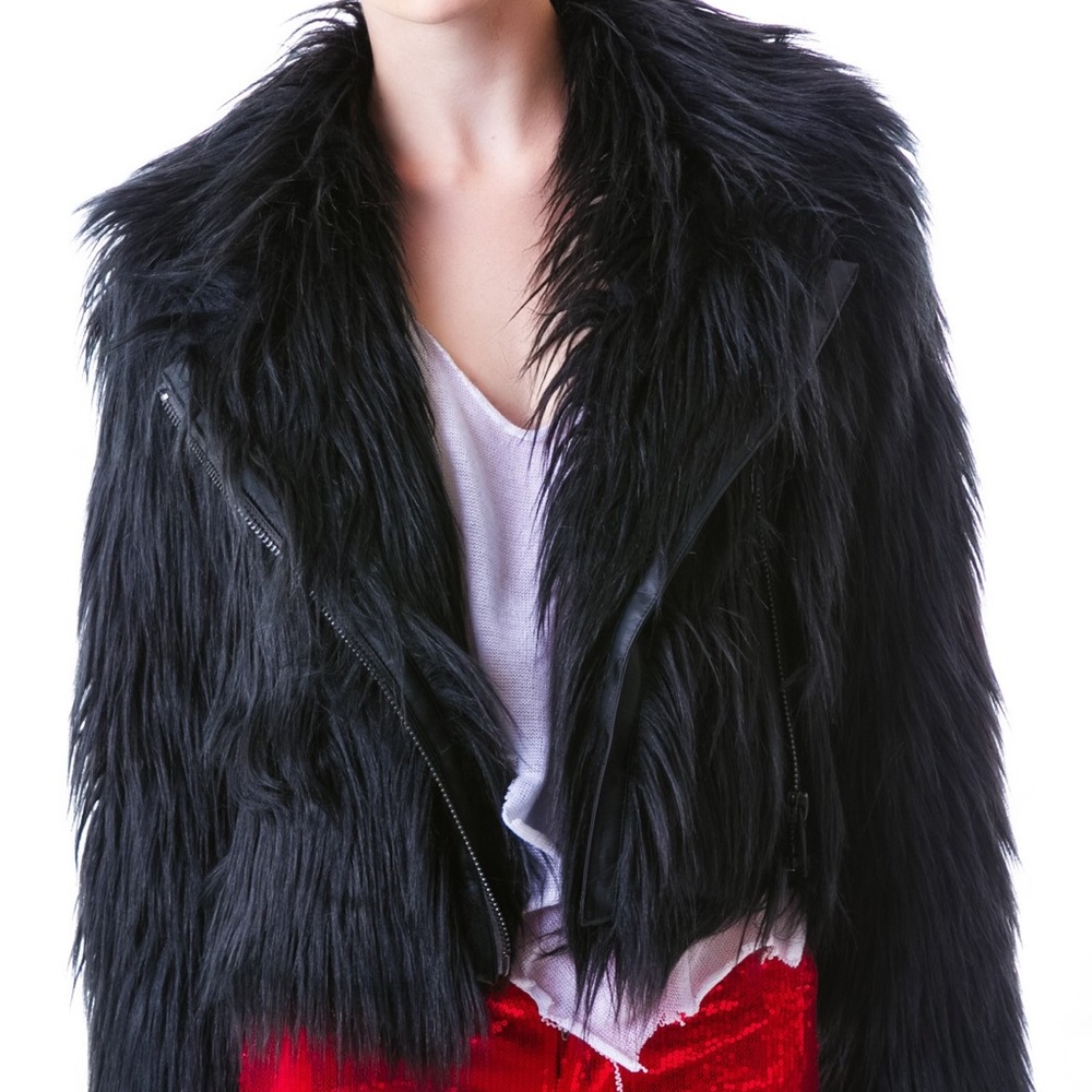 Faux fur shaggy moto jacket
